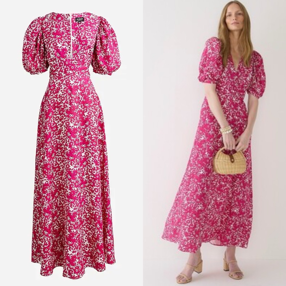 NWT j. Crew collection v neck puff sleep maxi dress pink‎ floral